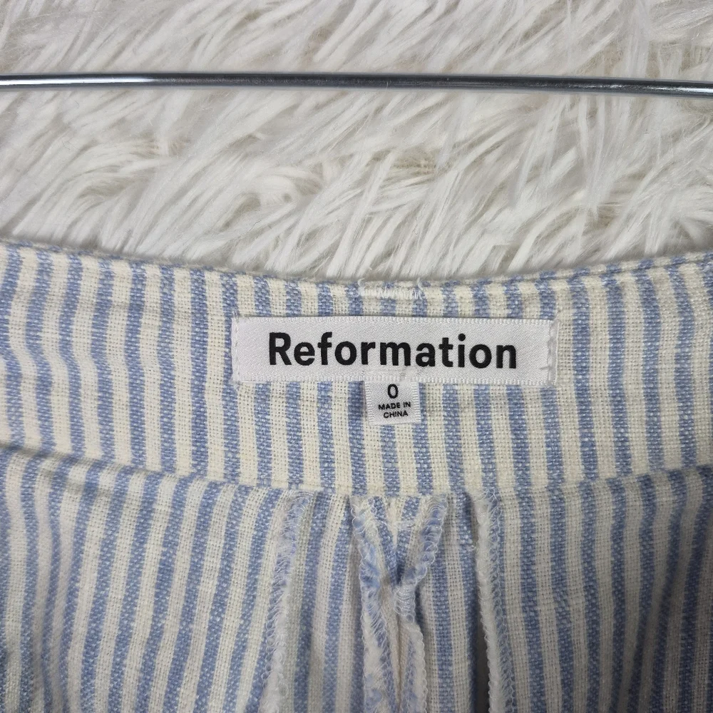 Reformation Womens Sz 0 Pinstripe 100% Linen Wide Leg Pants Resort Beachy Pleat‎